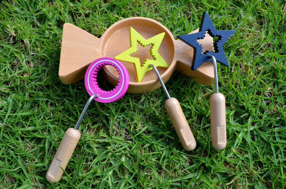 Beautiful wooden eco bubble wands/ toy set with tray - Bubble Inc